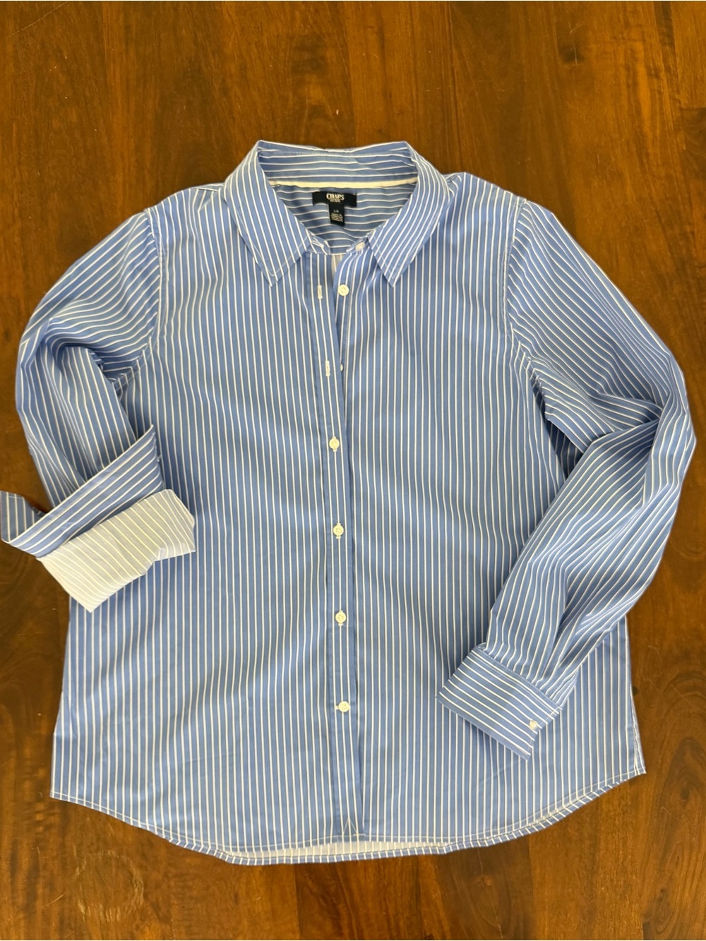 Chaps Blue and White Striped Button-Down Shirt